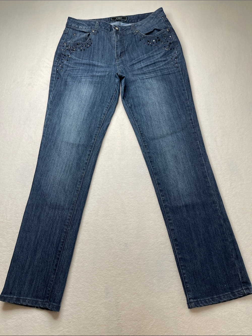 Cato Women's Blue STRAIGHT LEG Jeans with Stud Accents SIZE 12 DENIM